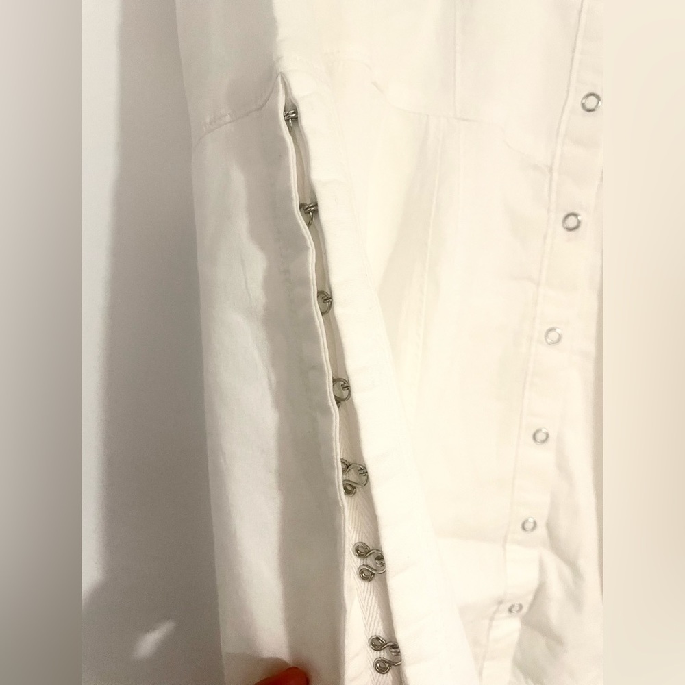 Free People flared sleeve denim mini dress in ivory Size XS NWT - Picture 7 of 8